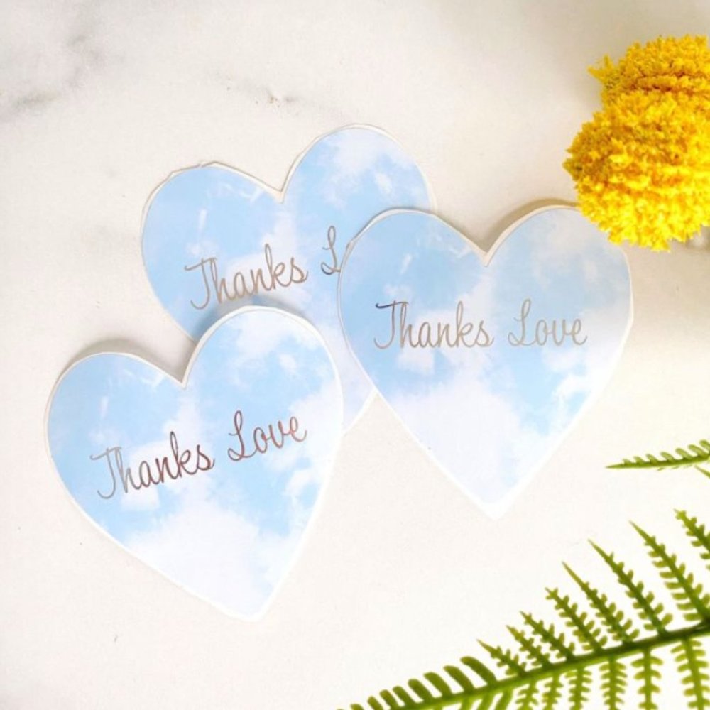50 2.5" Cloud Tie Tye Heart Thank You Stickers